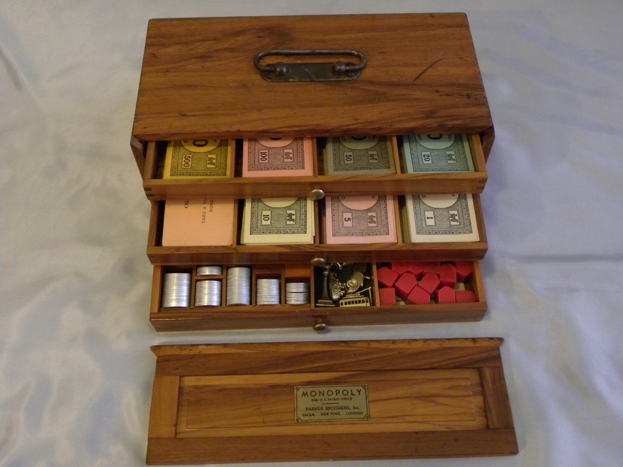 vintage monopoly game wooden box